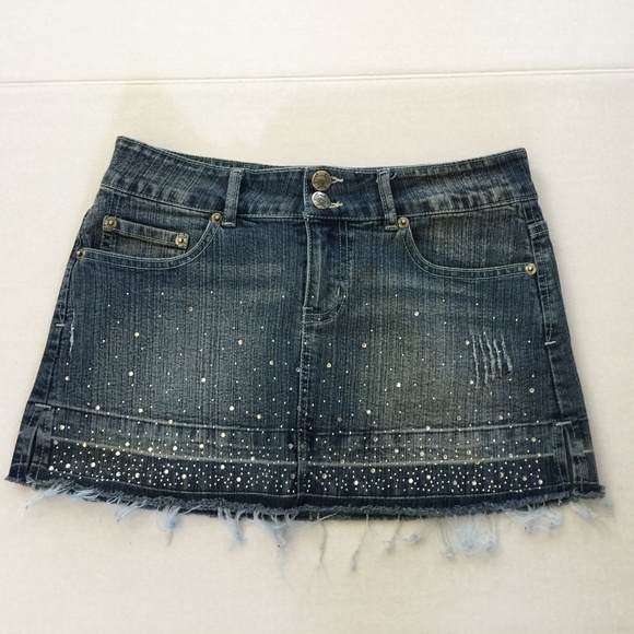Bling Bling Dresses & Skirts - Distressed Bling Denim Jean Skirt